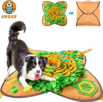 Dog playing on colorful snuffle mat for pets with foldable design and interactive features